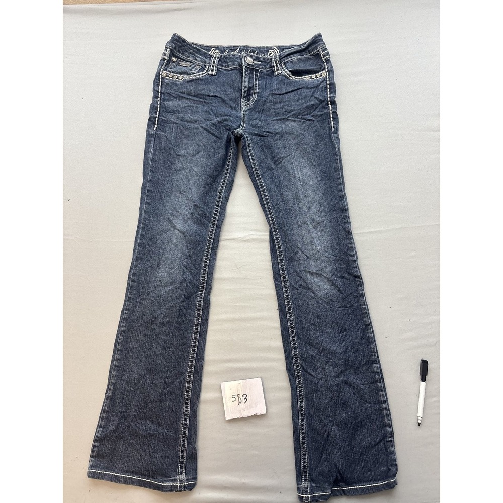 L.A. Idol USA Womens Size 11 Dark Wash Bootcut Jeans Rhinestones Embroidered
